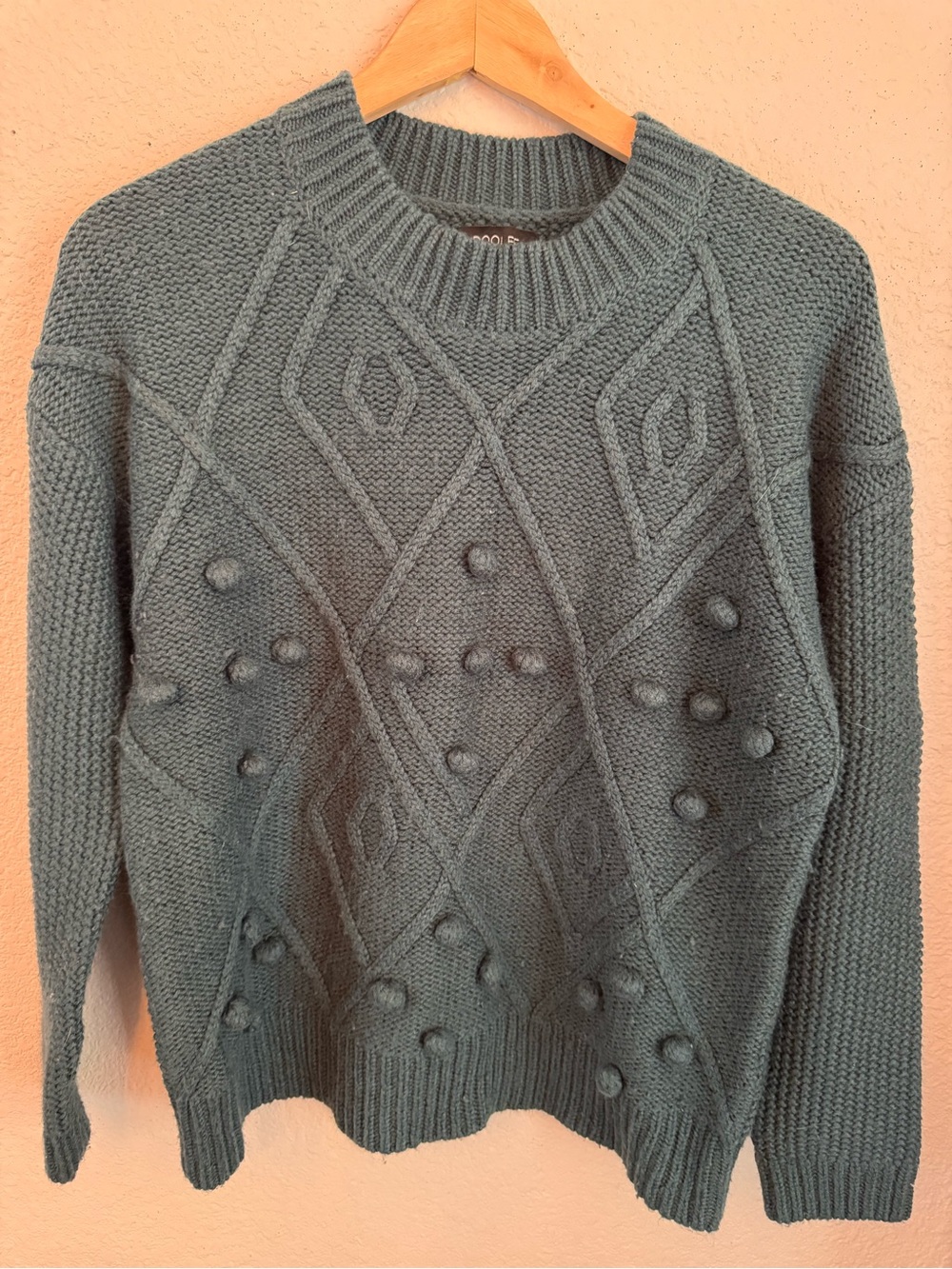 Roolee Textured Bobble Crewneck Sweater in Teal